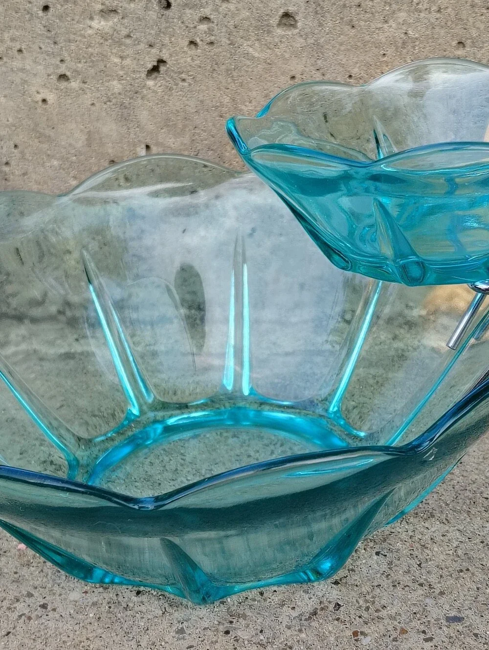 Vintage Anchor Hocking Swedish Modern Aquamarine Chip Dip Set B1000/80 MCM Box